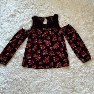 Purple & Pink Flower Cold Shoulder Blouse Size L